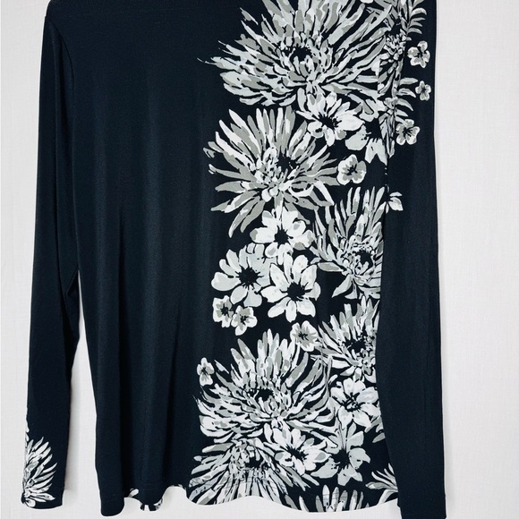 Bob Mackie Womens Floral Top Sz L Bold Artsy Art To Wear Stretch Mature - Picture 8 of 8
